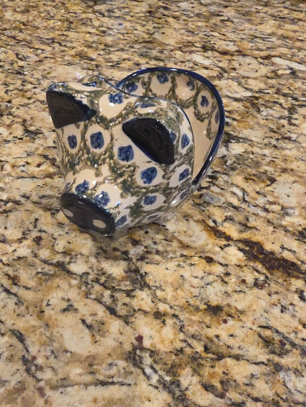 Polish Pottery Blue and Green Ceramic Pig Dish - Home Accents